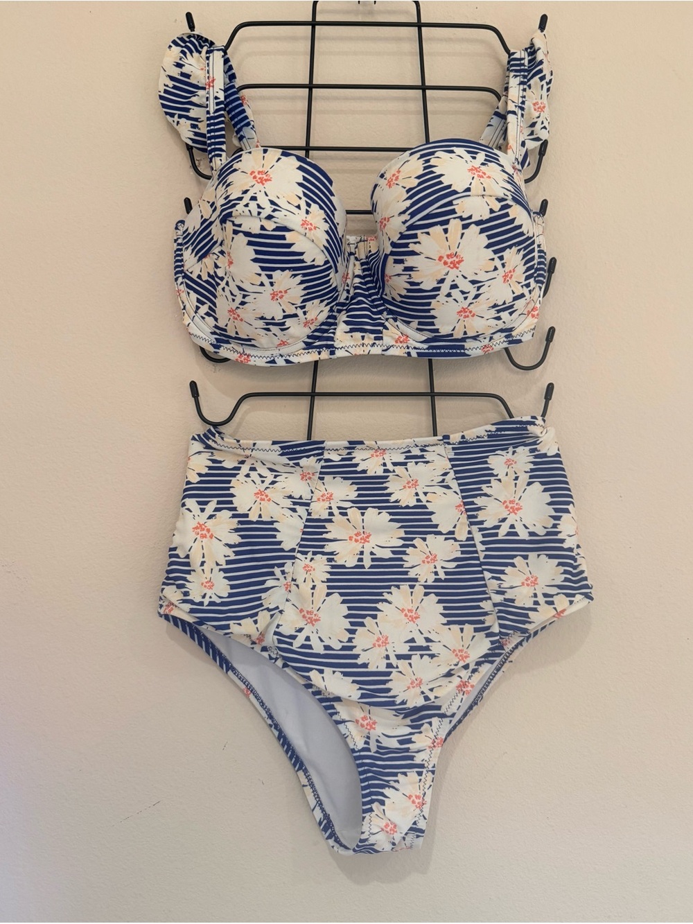 ASOS Striped Floral High-Waist Bikini Set Top Size 32 F / Bottom Size 8